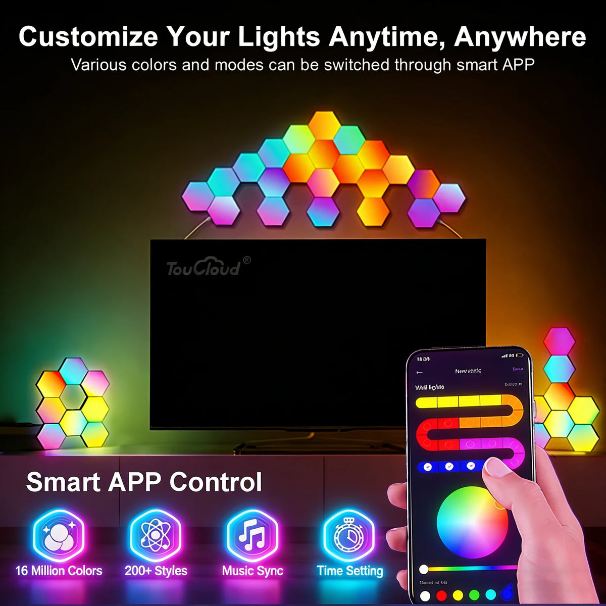 3/8/12/20pcs Smart Color RGB Hexagonal Panel APP/remote Control Dual, USB Power Supply, Music Rhythm DIY for Room Atmosphere
