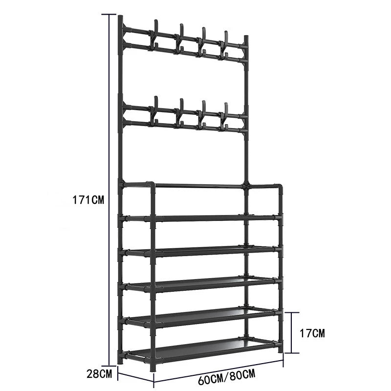 Metal Coat And Shoe Rack With Hooks, 5-Tier Organizer