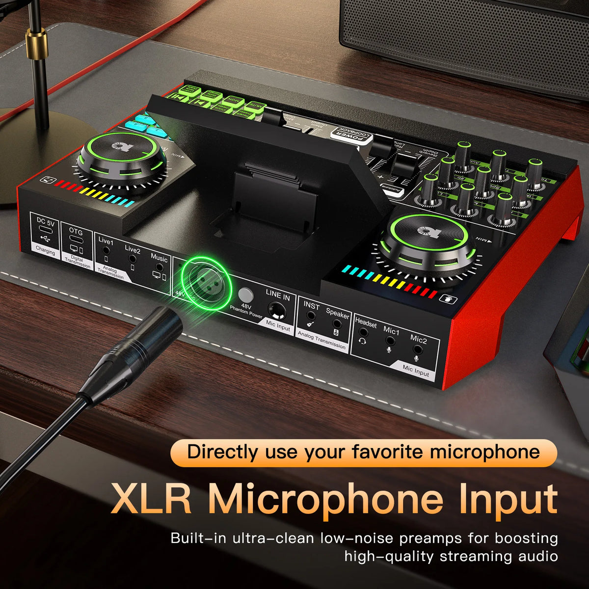 Tenlamp 6 Channel Live Sound Card Audio Mixer with 3.5mm Mic XLR Gaming Interface, G10-PKPRO Podcast Equipment Bundle Kit RGB DJ Effects for PC Smartphone Laptop Singing Streaming Recording YouTube Vlog
