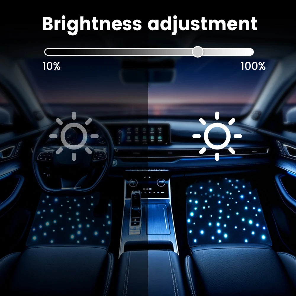 Starlight Car Floor Mat Set with RGB Lights, Multi-Color Starlight Effect, App-Controlled Anti-Slip Car Carpet for SUV, Truck, and Sedan, Black