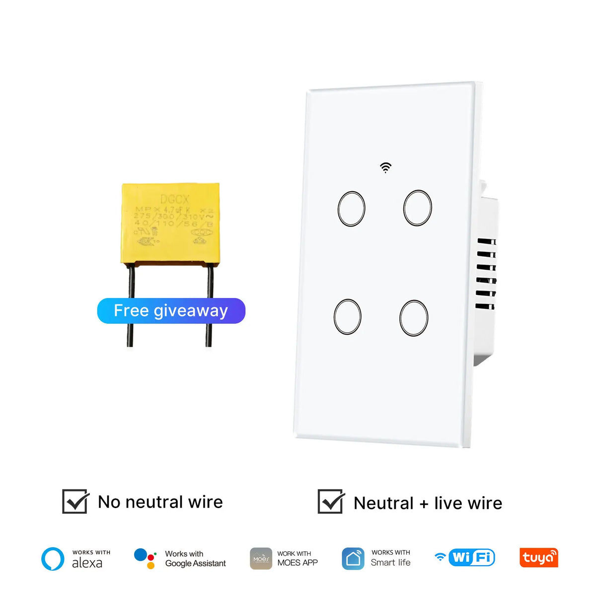 MOES Tuya WiFi Touch Light Switch With Alexa And Google Home