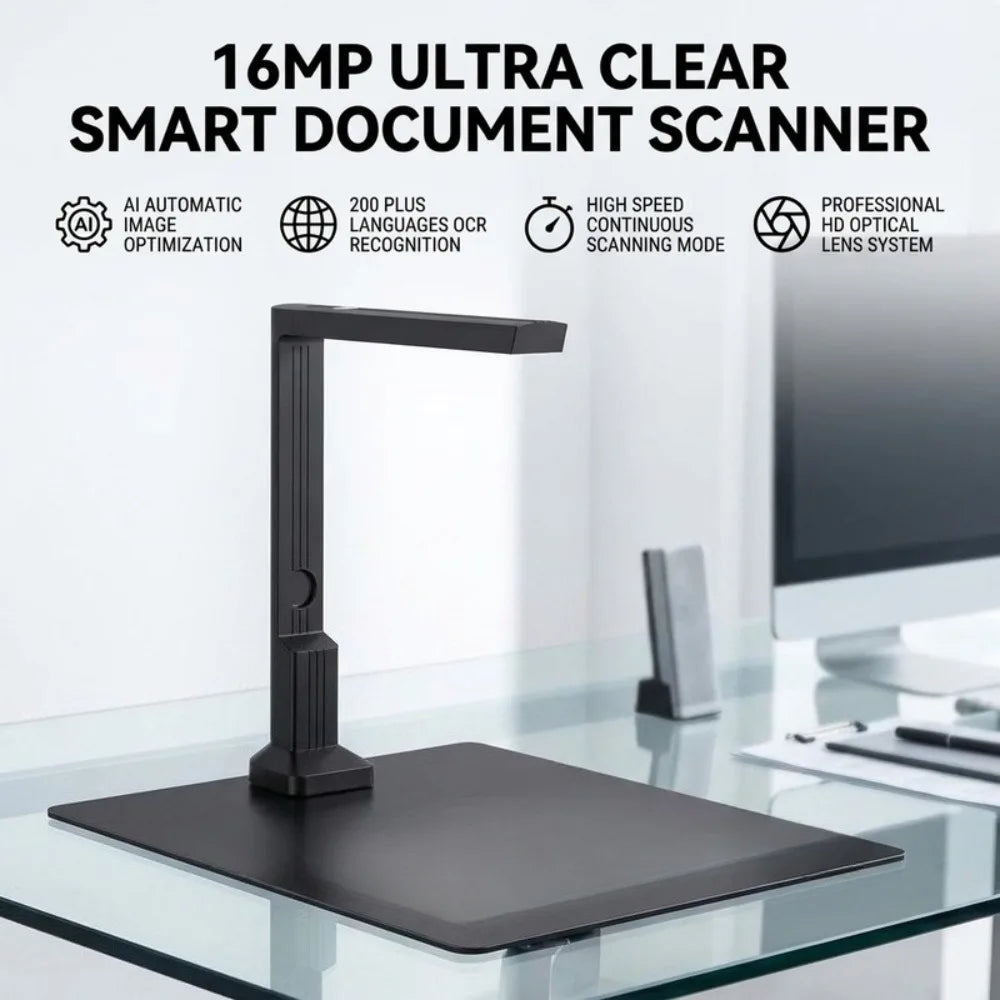 A4 Portable Document Scanning Camera, 16-megapixel book&Document scanne, with anti-tilt function and LED light,