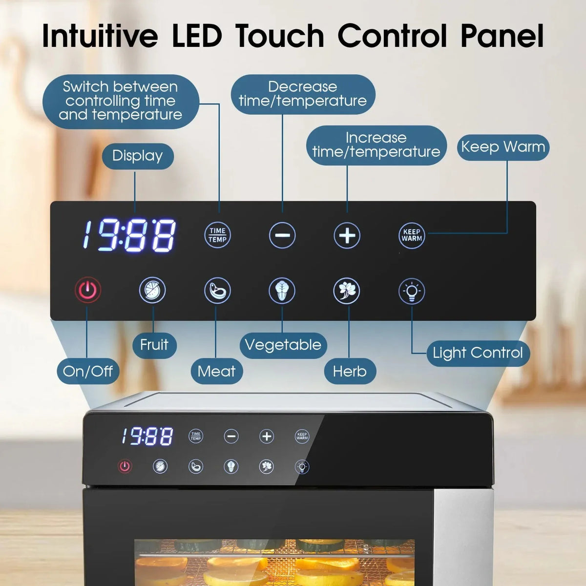 8-Tray Stainless Steel,600W with 4 Presets & Digital Timer for Jerky, Fruit, Herbs - Dishwasher Safe, BPA Free Food Dehydrator