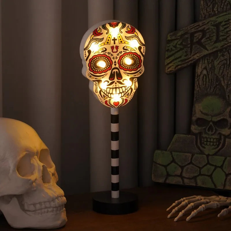 Halloween Decorative Night Lights -Wooden Pumpkin Ghost Bat Skull Lamps, Exquisite Workmanship, Spooky Halloween SceneDecor, Indoor Outdoor Universal Style Night lights for Home Party Yard