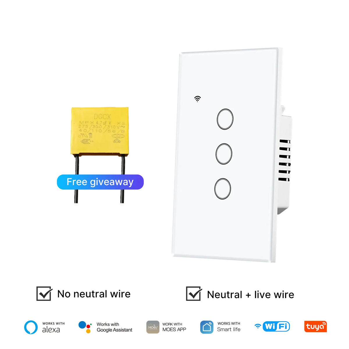 MOES Tuya WiFi Touch Light Switch With Alexa And Google Home