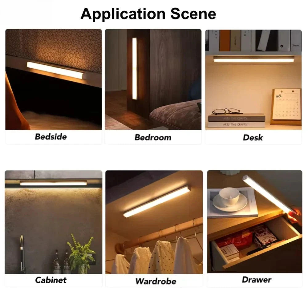 LED Motion Sensor Light Wireless USB Rechargeable Night Light Portable Induction Lamp for Cabinet Wardrobe Staircase