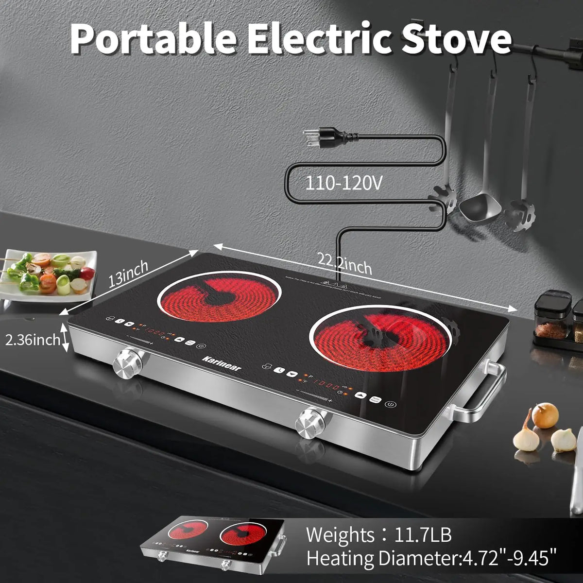 Karinear Dual Zone Ceramic Electric Hob With Safety Lock