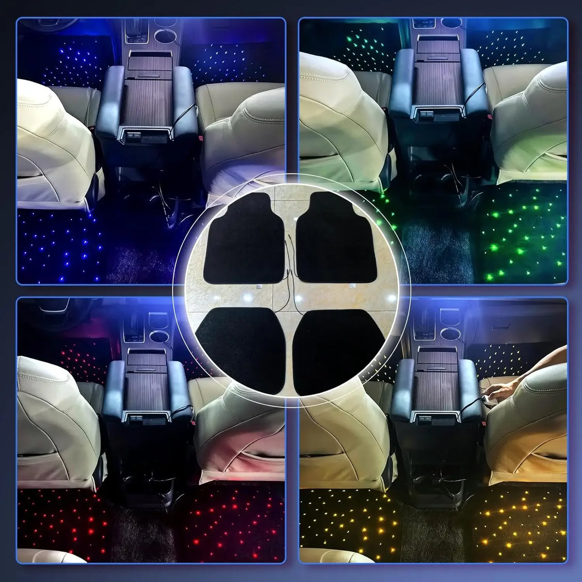 Starlight Car Floor Mat Set with RGB Lights, Multi-Color Starlight Effect, App-Controlled Anti-Slip Car Carpet for SUV, Truck, and Sedan, Black