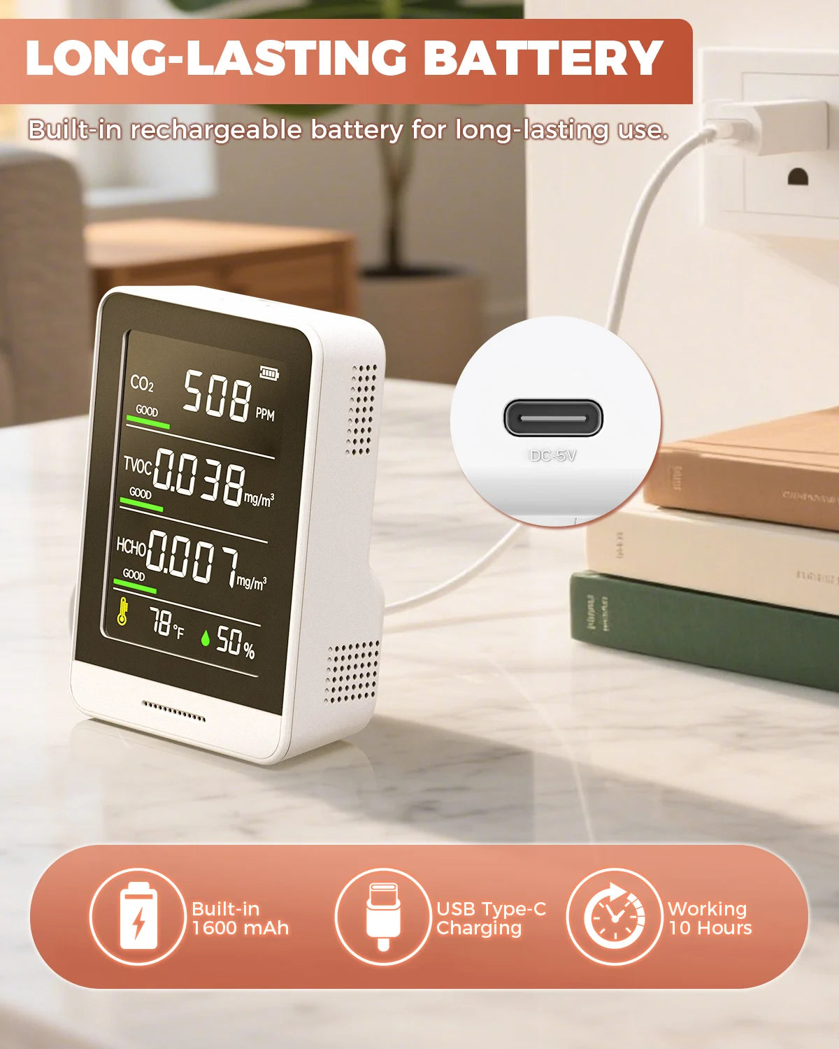 Indoor Air Quality Monitor With CO2 HCHO And TVOC Testing