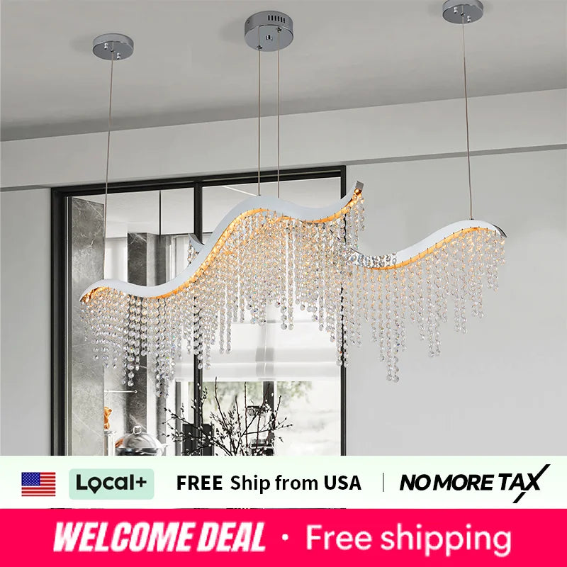 36inch Modern Wave LED Crystal Chandelier-Adjustable Color Temperature 3000K/4000K/6000K-Adjustable Height-Elegant Chandelier