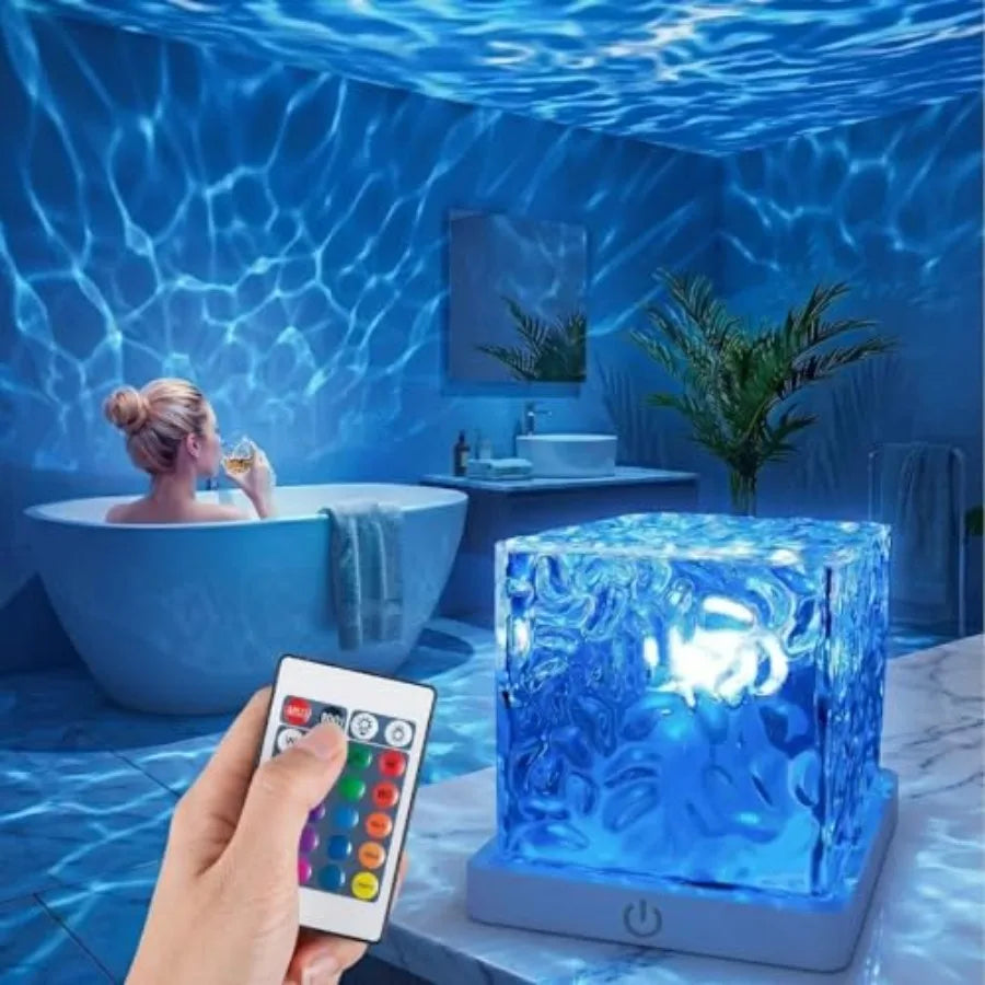 Rechargeable Ocean Wave Projector Light, 16 Color Changeable and Dimmable Shower Lamp with Remote, Cube Mood Ambient Lighting,