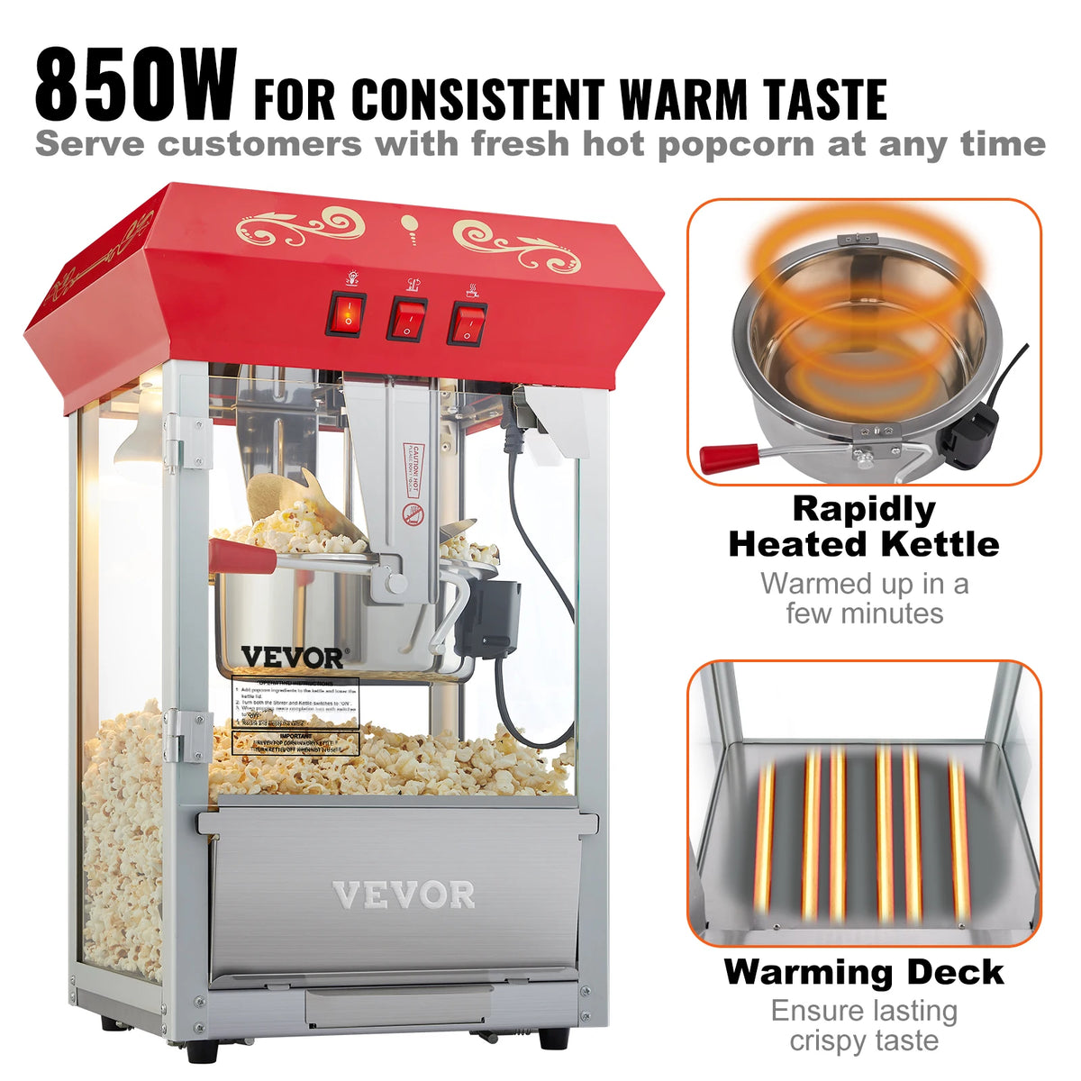 SucceBuy 8/12Oz Electric Popcorn Maker Commercial Popper Machine Automatic Corn Cookware with Scoop Spoon SUS304 Heating Tube