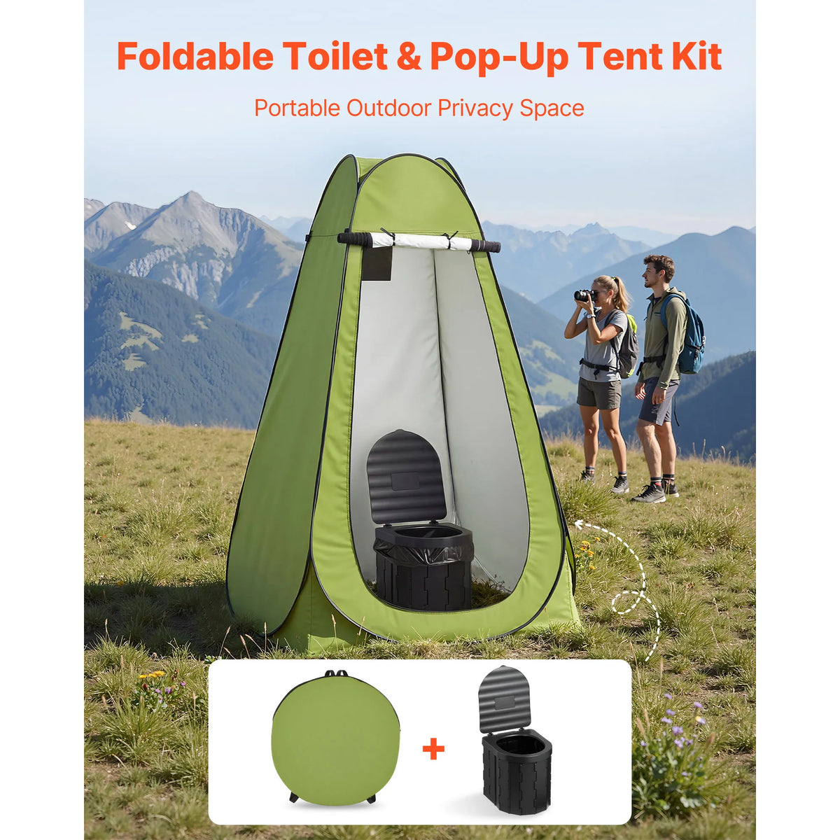 VEVOR Portable Toilet Kit 330 lbs Load Capacity with Pop-Up Tent Outdoor Travel Potty Suitable for RV Travel Camping Hiking
