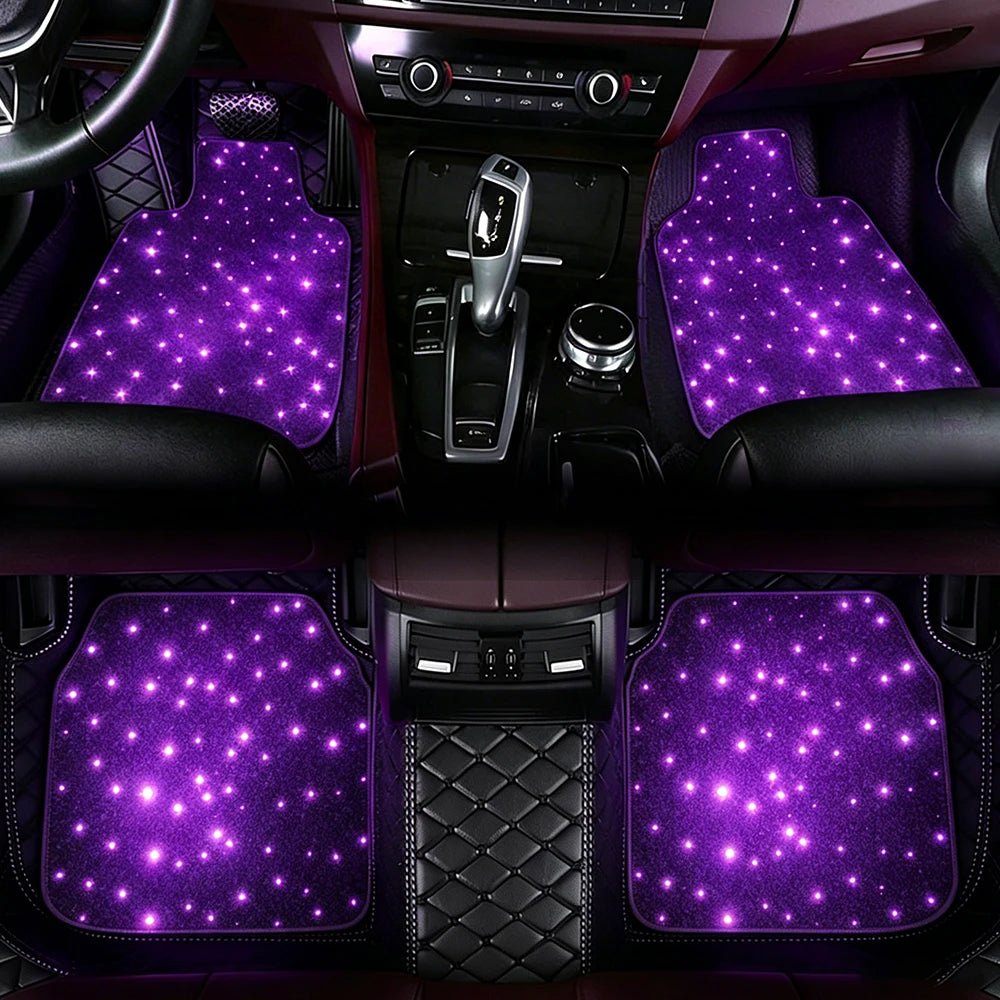 Starlight Car Floor Mat Set with RGB Lights, Multi-Color Starlight Effect, App-Controlled Anti-Slip Car Carpet for SUV, Truck, and Sedan, Black