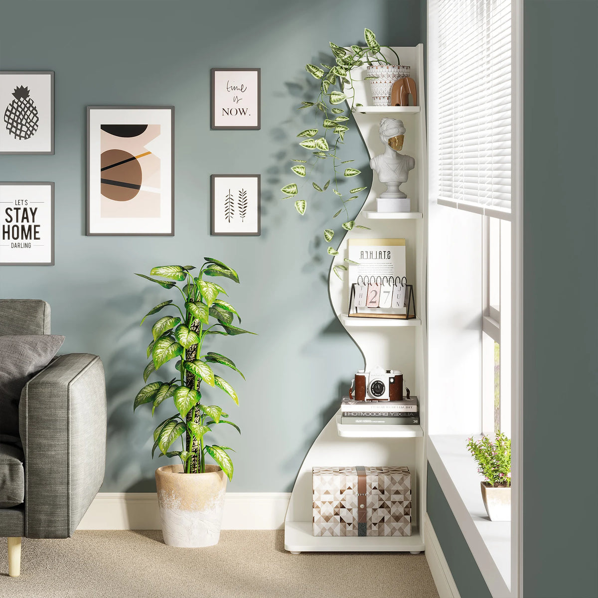 Tribesigns Modern Corner Bookshelf and Plant Stand