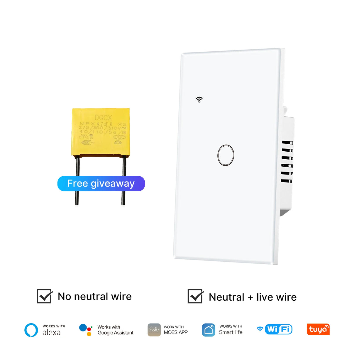 MOES Tuya WiFi Touch Light Switch With Alexa And Google Home