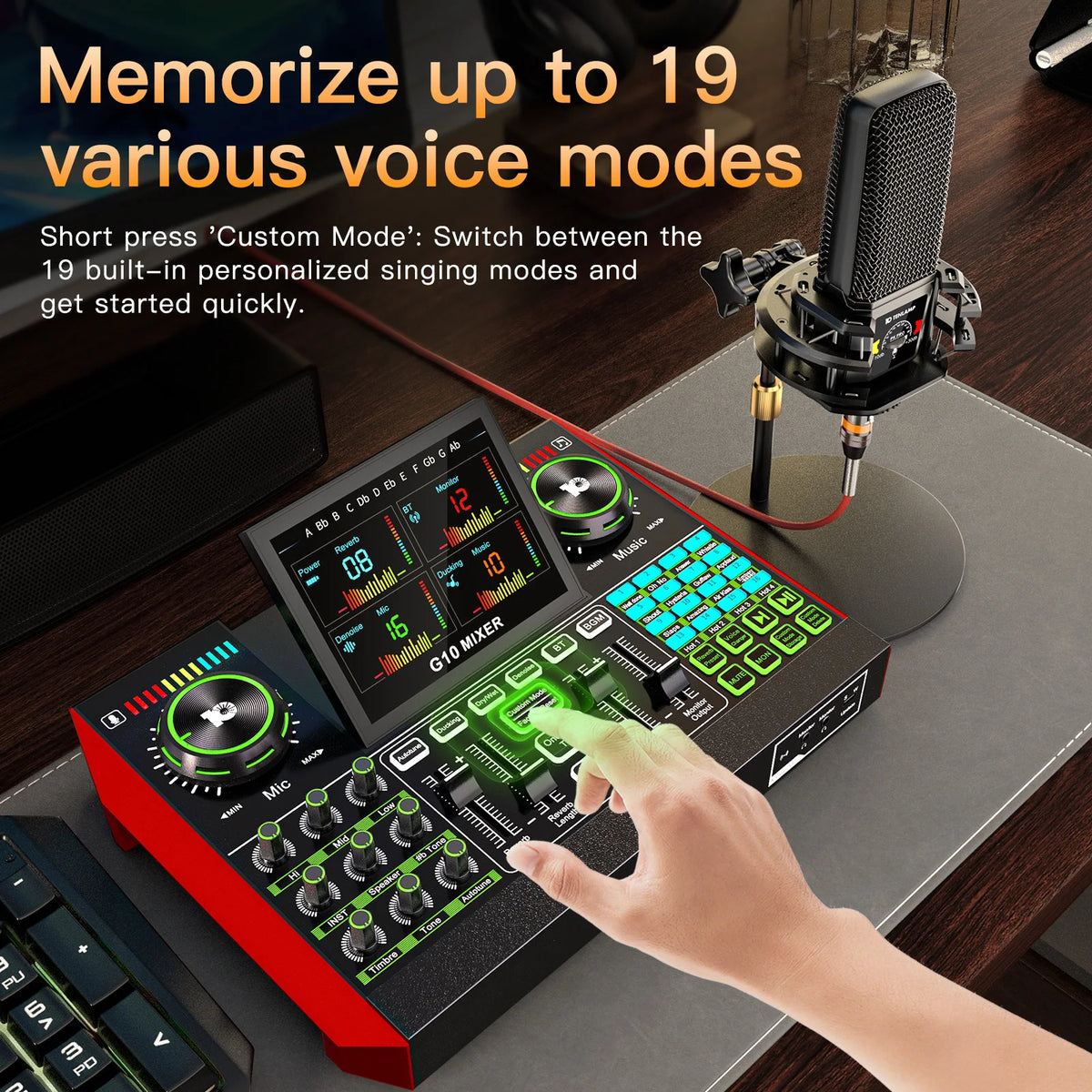 Tenlamp 6 Channel Live Sound Card Audio Mixer with 3.5mm Mic XLR Gaming Interface, G10-PKPRO Podcast Equipment Bundle Kit RGB DJ Effects for PC Smartphone Laptop Singing Streaming Recording YouTube Vlog