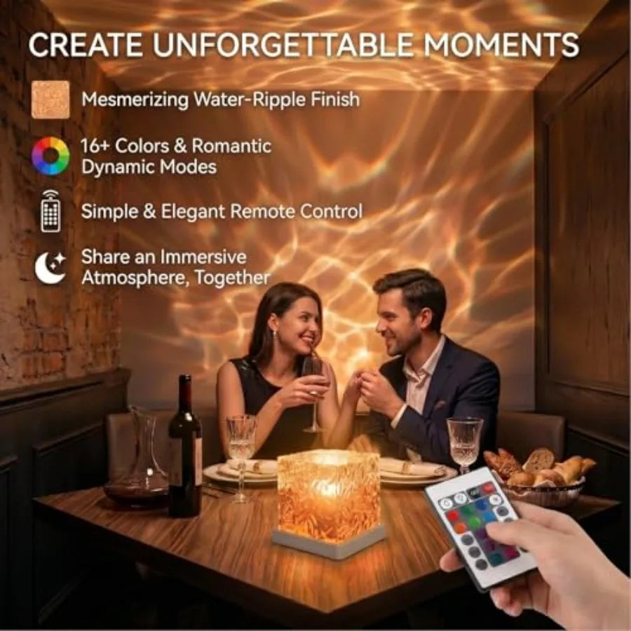 Rechargeable Ocean Wave Projector Light, 16 Color Changeable and Dimmable Shower Lamp with Remote, Cube Mood Ambient Lighting,