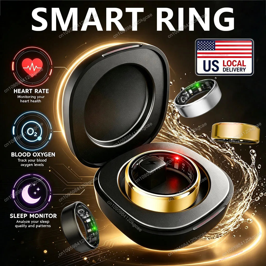 Smart Ring Health Tracker – Heart Rate & Blood Oxygen Monitor, Sleep Tracking Fitness Ring, Menstrual Cycle Tracker for Women, IP68 Waterproof, US Warehouse Fast Shipping