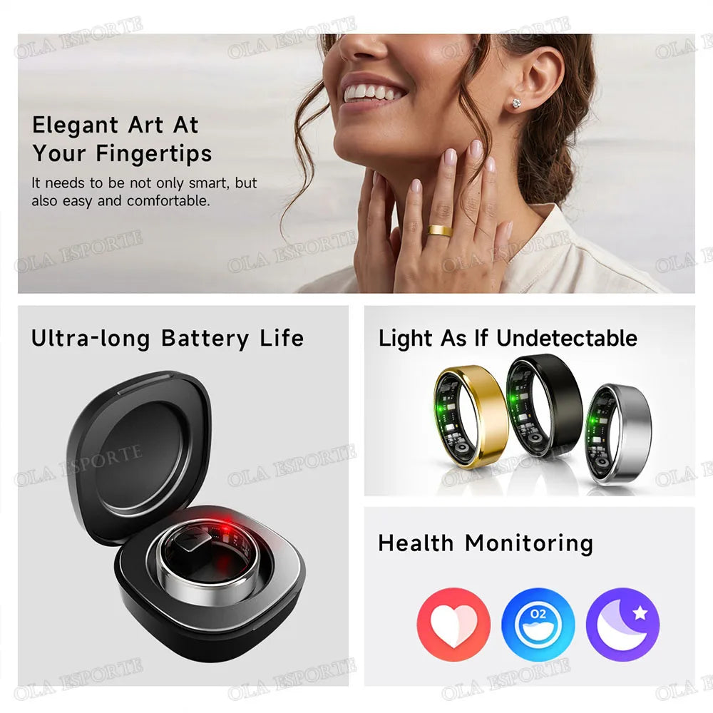 Smart Ring Health Tracker – Heart Rate & Blood Oxygen Monitor, Sleep Tracking Fitness Ring, Menstrual Cycle Tracker for Women, IP68 Waterproof, US Warehouse Fast Shipping