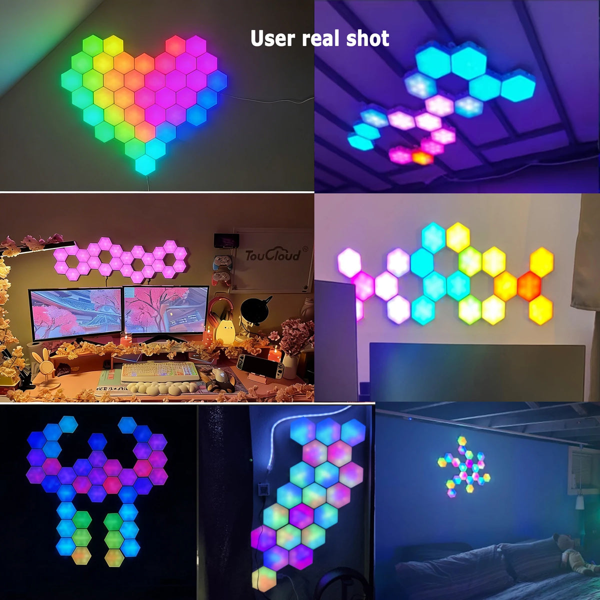 3/8/12/20pcs Smart Color RGB Hexagonal Panel APP/remote Control Dual, USB Power Supply, Music Rhythm DIY for  Room Atmosphere