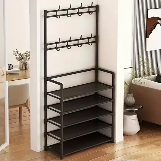 Metal Coat And Shoe Rack With Hooks, 5-Tier Organizer