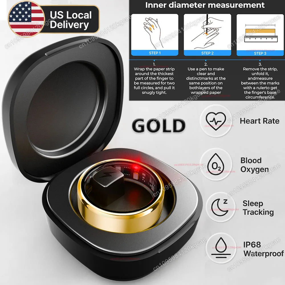 Smart Ring Health Tracker – Heart Rate & Blood Oxygen Monitor, Sleep Tracking Fitness Ring, Menstrual Cycle Tracker for Women, IP68 Waterproof, US Warehouse Fast Shipping