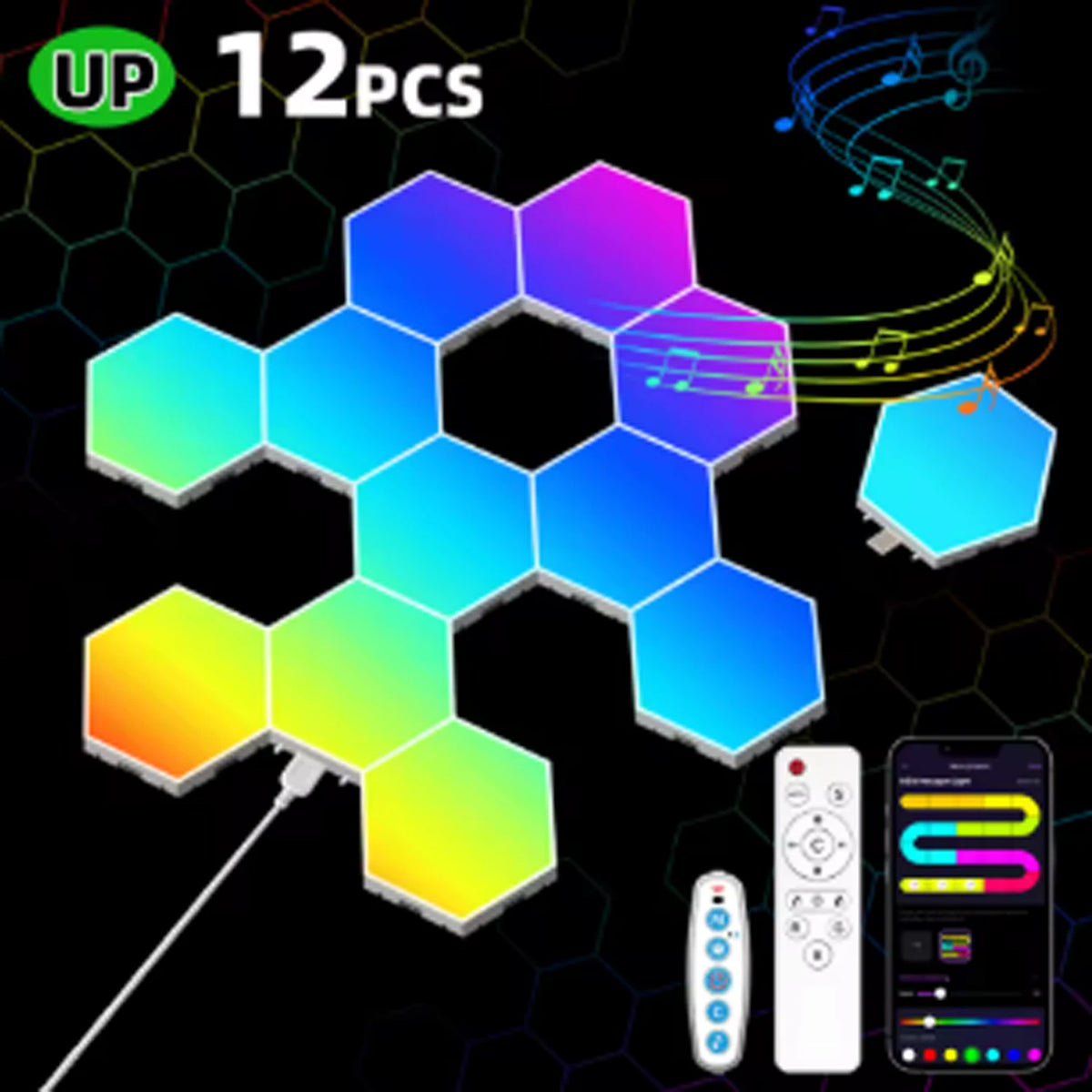 3/8/12/20pcs Smart Color RGB Hexagonal Panel APP/remote Control Dual, USB Power Supply, Music Rhythm DIY for  Room Atmosphere