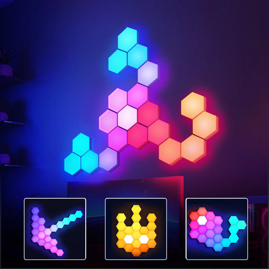 3/8/12/20pcs Smart Color RGB Hexagonal Panel APP/remote Control Dual, USB Power Supply, Music Rhythm DIY for  Room Atmosphere