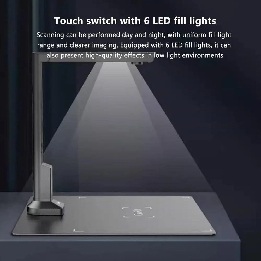 A4 Portable Document Scanning Camera, 16-megapixel book&Document scanne, with anti-tilt function and LED light,