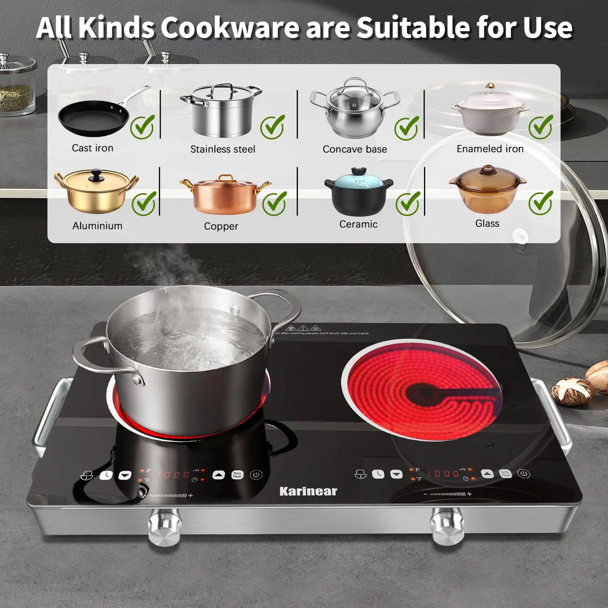 Karinear Dual Zone Ceramic Electric Hob With Safety Lock