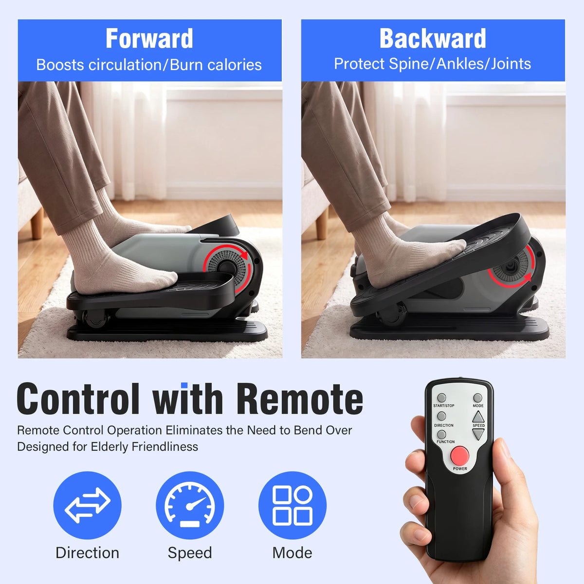 Portable Under-Desk Elliptical Machine No-Assembly Smart Elliptical Electric for Home Manual 12-Speed + Auto 15-Speed Dual-Mode Resistance Forward Reverse Remote Control for Rehabilitation Body Shaping & Cardio Fitness