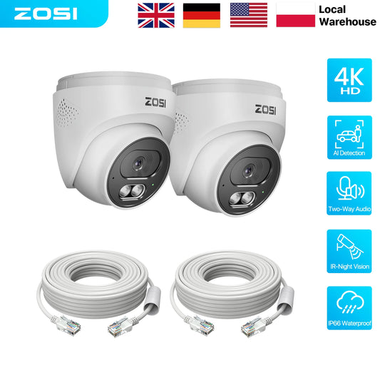 ZOSI 4K 8MP/4MP PoE Security Cameras Outdoor Indoor 2-Way Audio Human Vehicle Detection Smart Home IP Surveillance Cameras Work with ZOSI PoE NVR