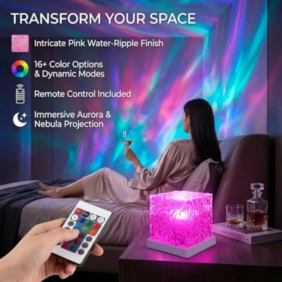 Rechargeable Ocean Wave Projector Light, 16 Color Changeable and Dimmable Shower Lamp with Remote, Cube Mood Ambient Lighting,