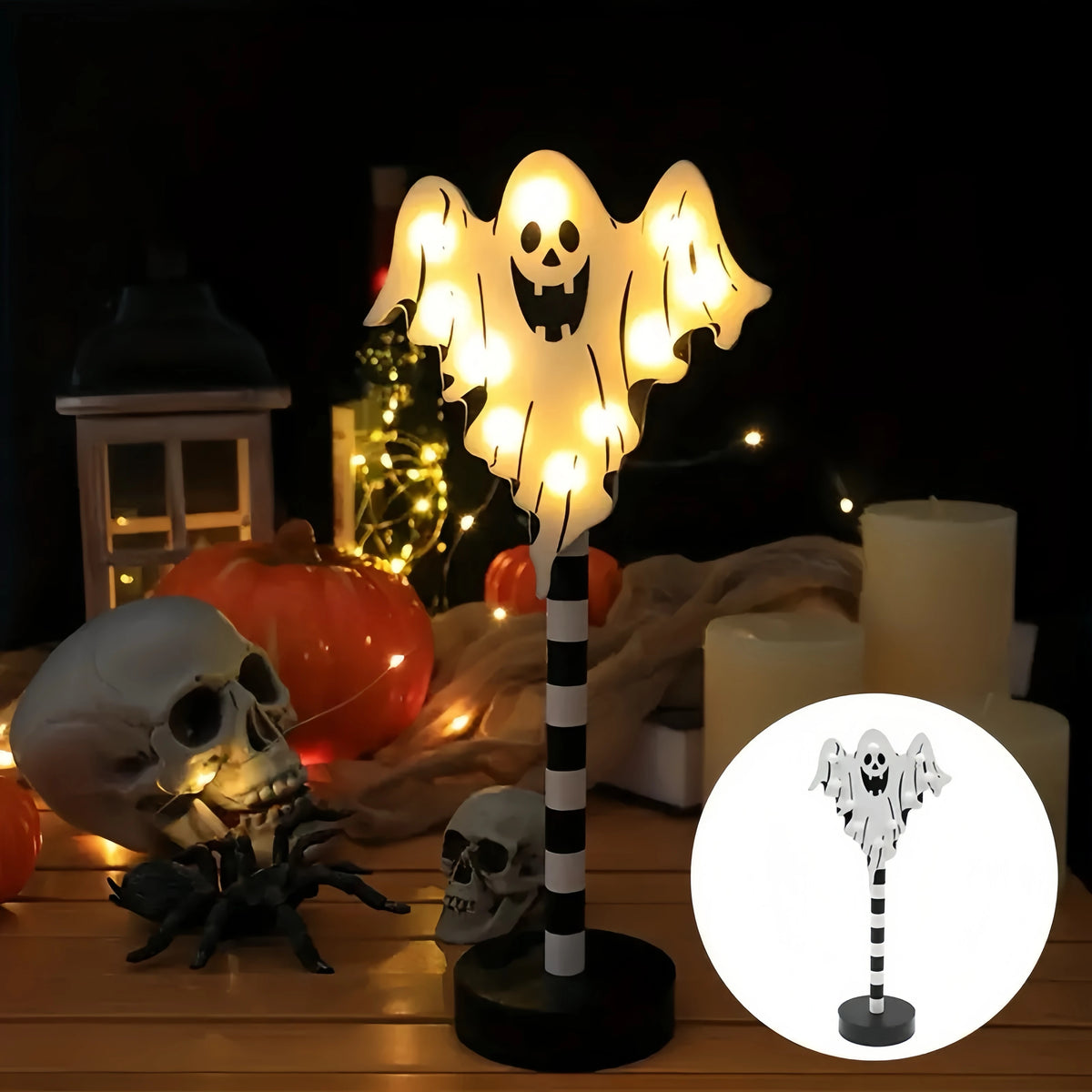 Halloween Decorative Night Lights -Wooden Pumpkin Ghost Bat Skull Lamps, Exquisite Workmanship, Spooky Halloween SceneDecor, Indoor Outdoor Universal Style Night lights for Home Party Yard