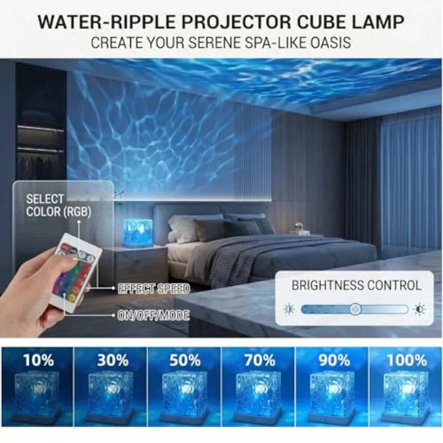 Rechargeable Ocean Wave Projector Light, 16 Color Changeable and Dimmable Shower Lamp with Remote, Cube Mood Ambient Lighting,