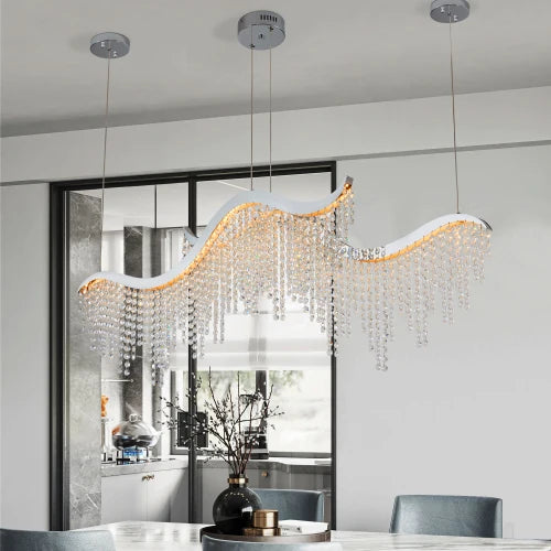 36inch Modern Wave LED Crystal Chandelier-Adjustable Color Temperature 3000K/4000K/6000K-Adjustable Height-Elegant Chandelier