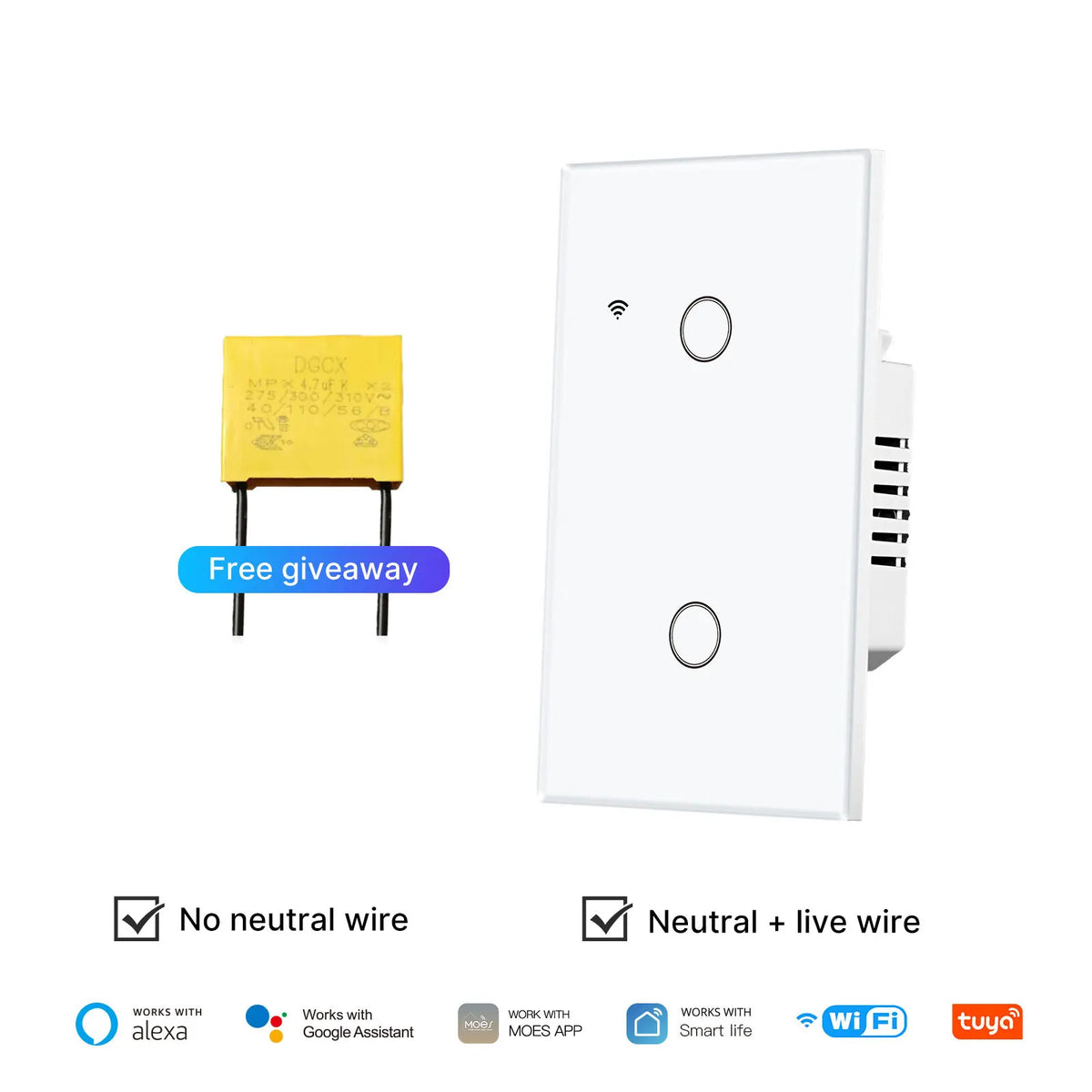 MOES Tuya WiFi Touch Light Switch With Alexa And Google Home