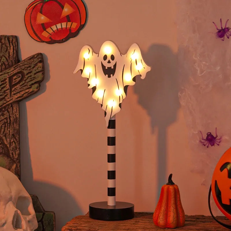 Halloween Decorative Night Lights -Wooden Pumpkin Ghost Bat Skull Lamps, Exquisite Workmanship, Spooky Halloween SceneDecor, Indoor Outdoor Universal Style Night lights for Home Party Yard