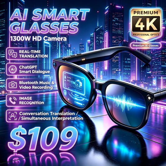 AI Smart Glasses ChatGPT Real-Time Translation 13MP HD Camera Video Recording 100+ Languages Bluetooth Call Music Sunglasses