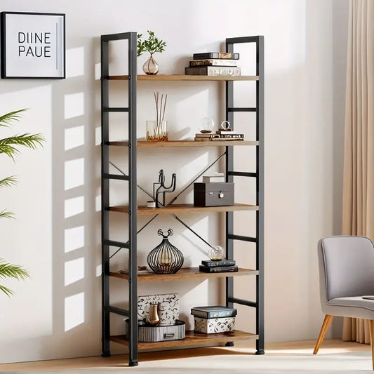 Bookshelf, 5 Tier Bookshelves, Home Office Bookcase Shelf Storage Organizer, Free Standing Storage Shelving Unit for Bedroom, Living Room and Home Office, Vintage
