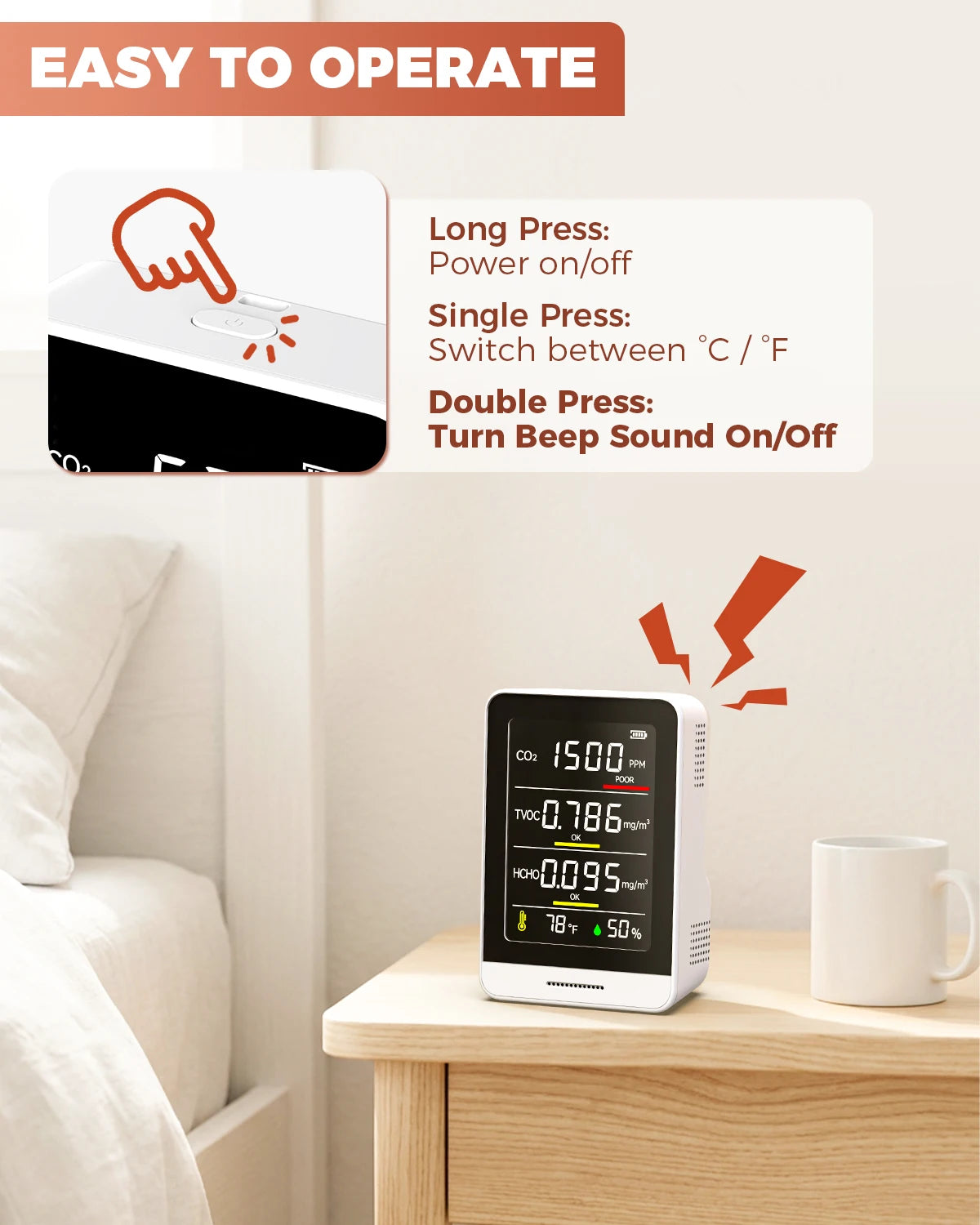 Indoor Air Quality Monitor With CO2 HCHO And TVOC Testing