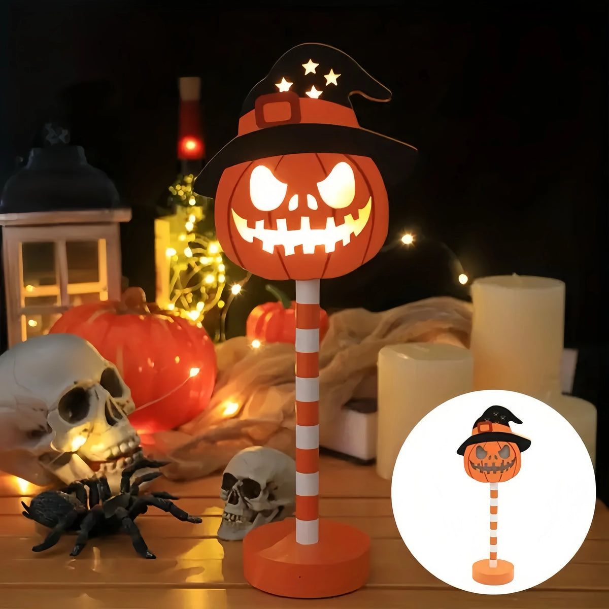 Halloween Decorative Night Lights -Wooden Pumpkin Ghost Bat Skull Lamps, Exquisite Workmanship, Spooky Halloween SceneDecor, Indoor Outdoor Universal Style Night lights for Home Party Yard