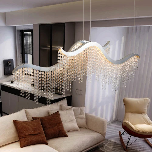 36inch Modern Wave LED Crystal Chandelier-Adjustable Color Temperature 3000K/4000K/6000K-Adjustable Height-Elegant Chandelier