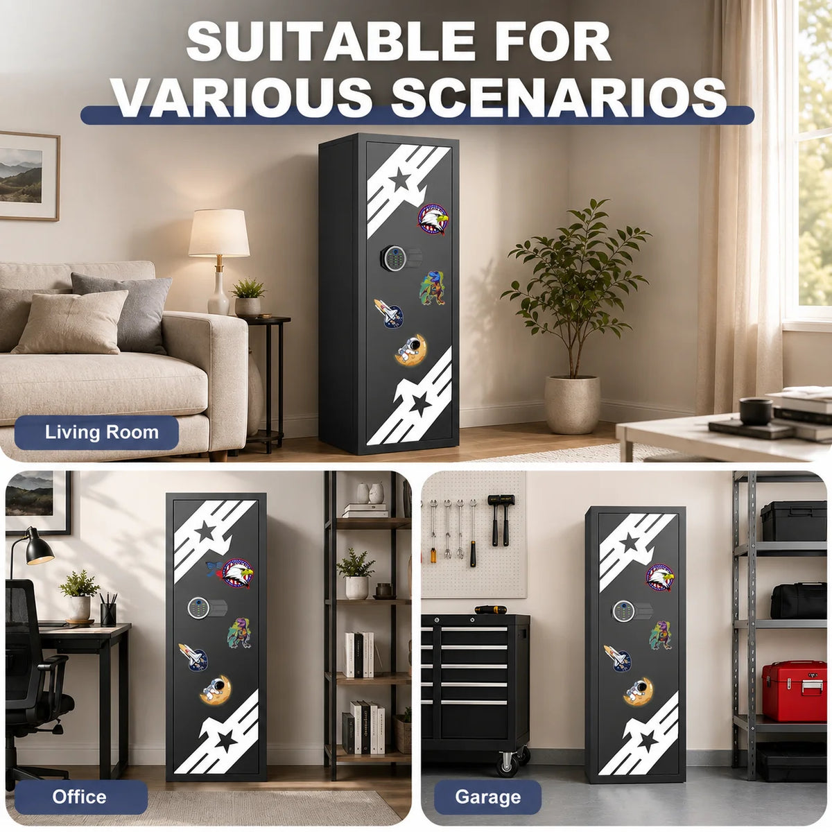 7-9 Large Unassembled Gun Safe for Shotguns,Fingerprint Gun Cabinet for Pistols with Dual Alarm and Mute Mode, Long Gun Safe with Touchscreen Pad, Removable Shelves