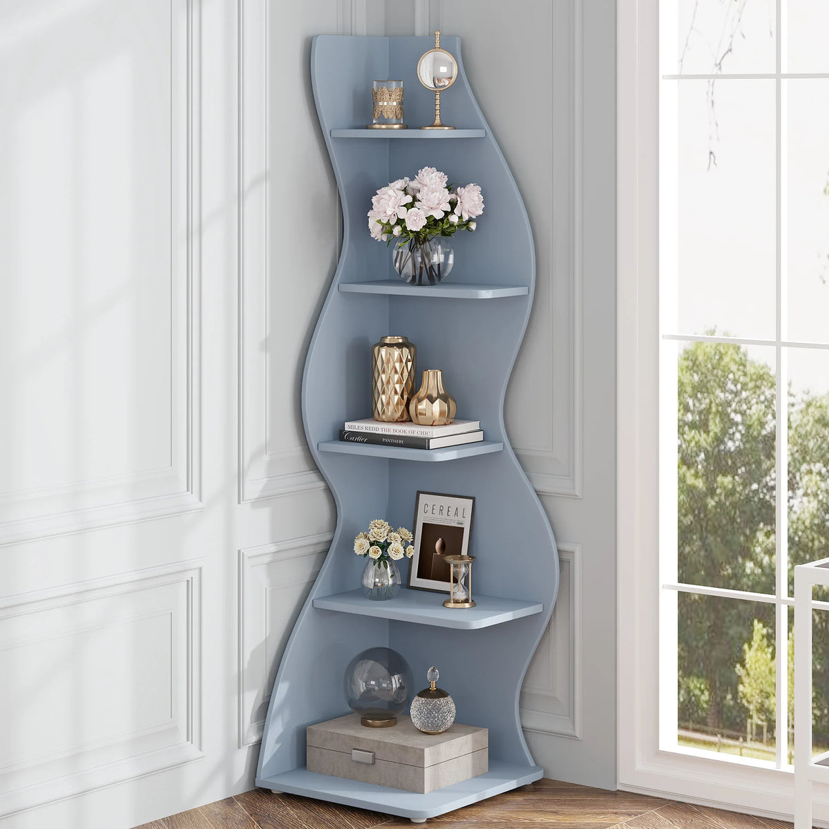 Tribesigns Modern Corner Bookshelf and Plant Stand