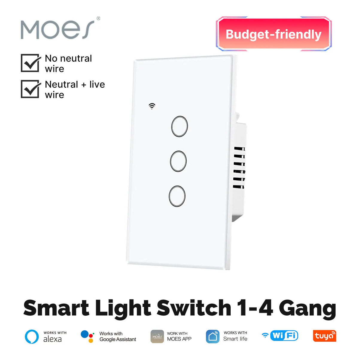MOES Tuya WiFi Touch Light Switch With Alexa And Google Home