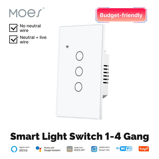 MOES Tuya WiFi Touch Light Switch With Alexa And Google Home