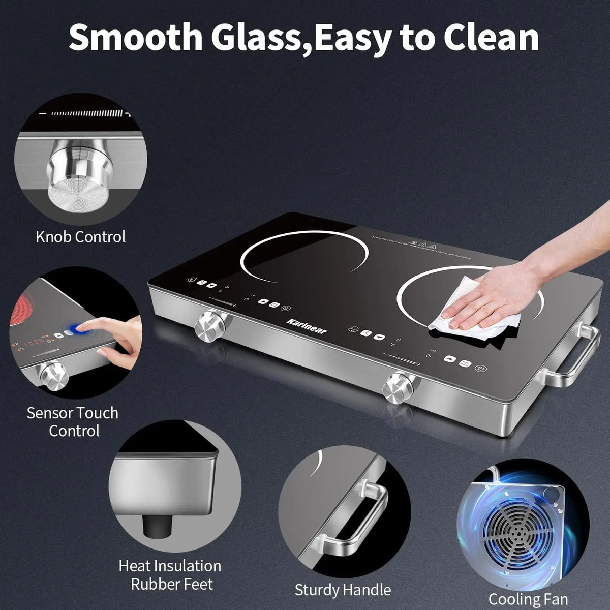 Karinear Dual Zone Ceramic Electric Hob With Safety Lock
