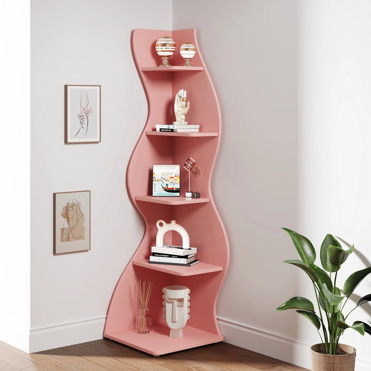 Tribesigns Modern Corner Bookshelf and Plant Stand